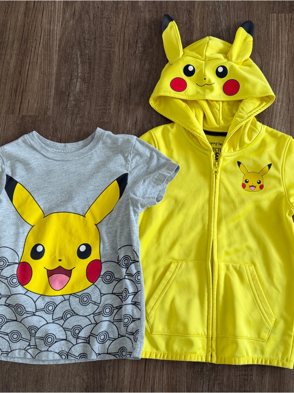 Pikachu Yellow Hoodie & Gray Pikachu Tee Set